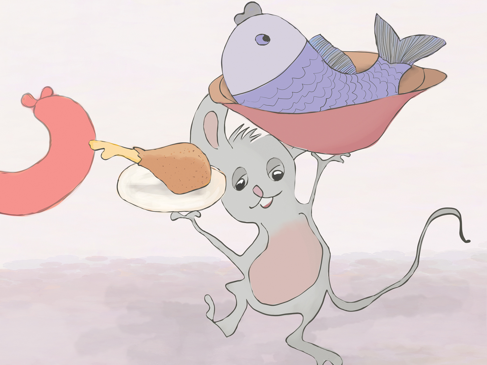 Mysz z rybą i kurczakiem